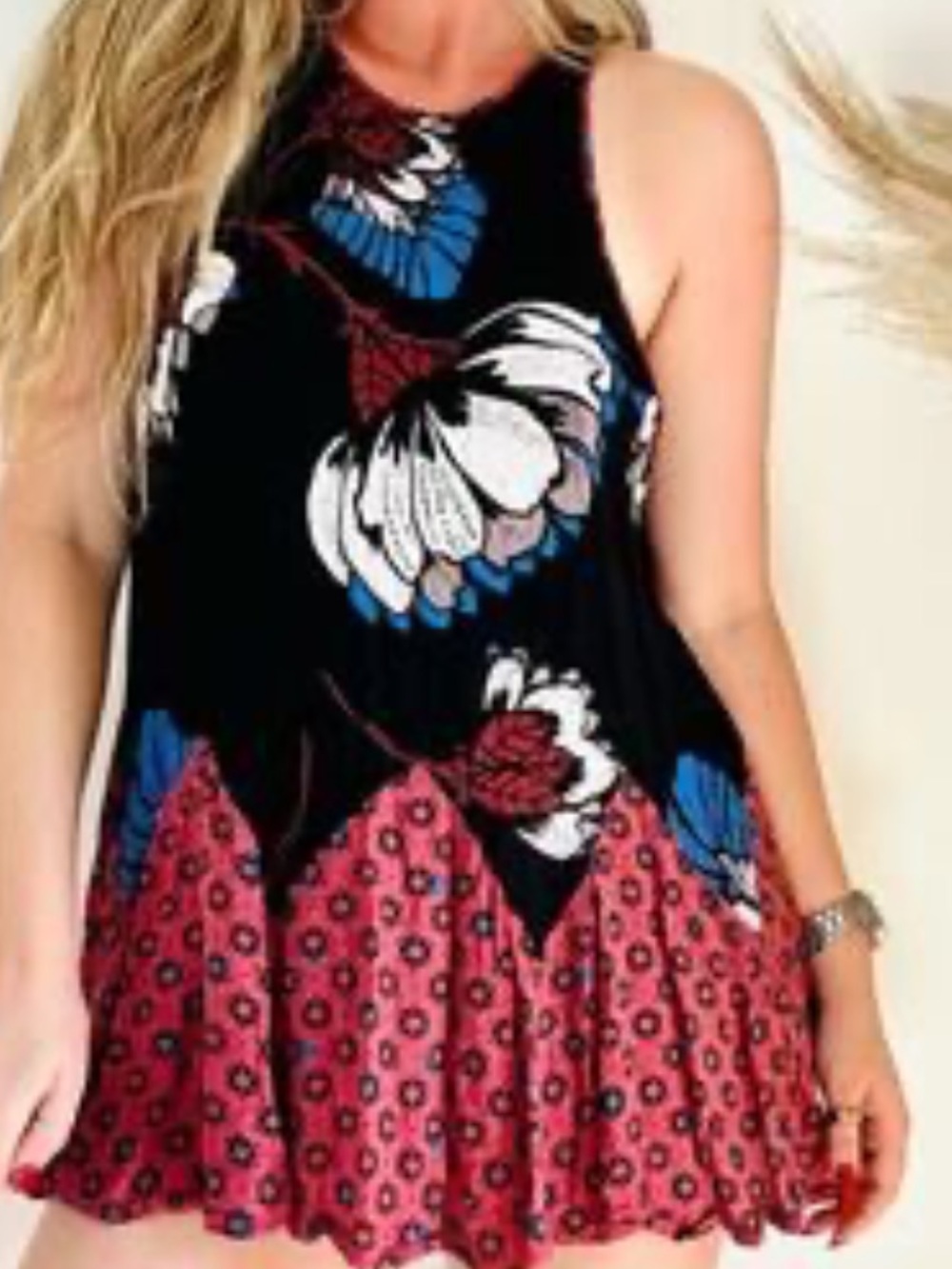Free People Black Floral Tank mini dress medium